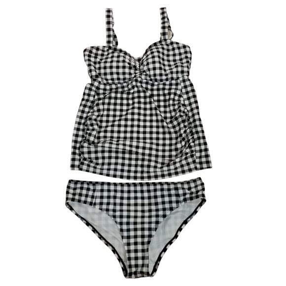 Motherhood Maternity Women's 2 Piece Tankini Set Black White Check Size Small - Picture 1 of 9